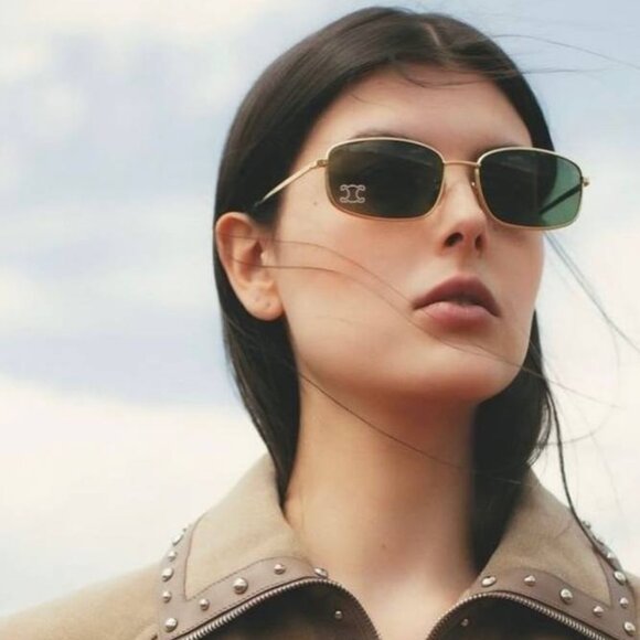 Celine CL40285U RHINESTONE TRIOMPHE 30N Rectangle Sunglasses - Gold/Green - Picture 7 of 11